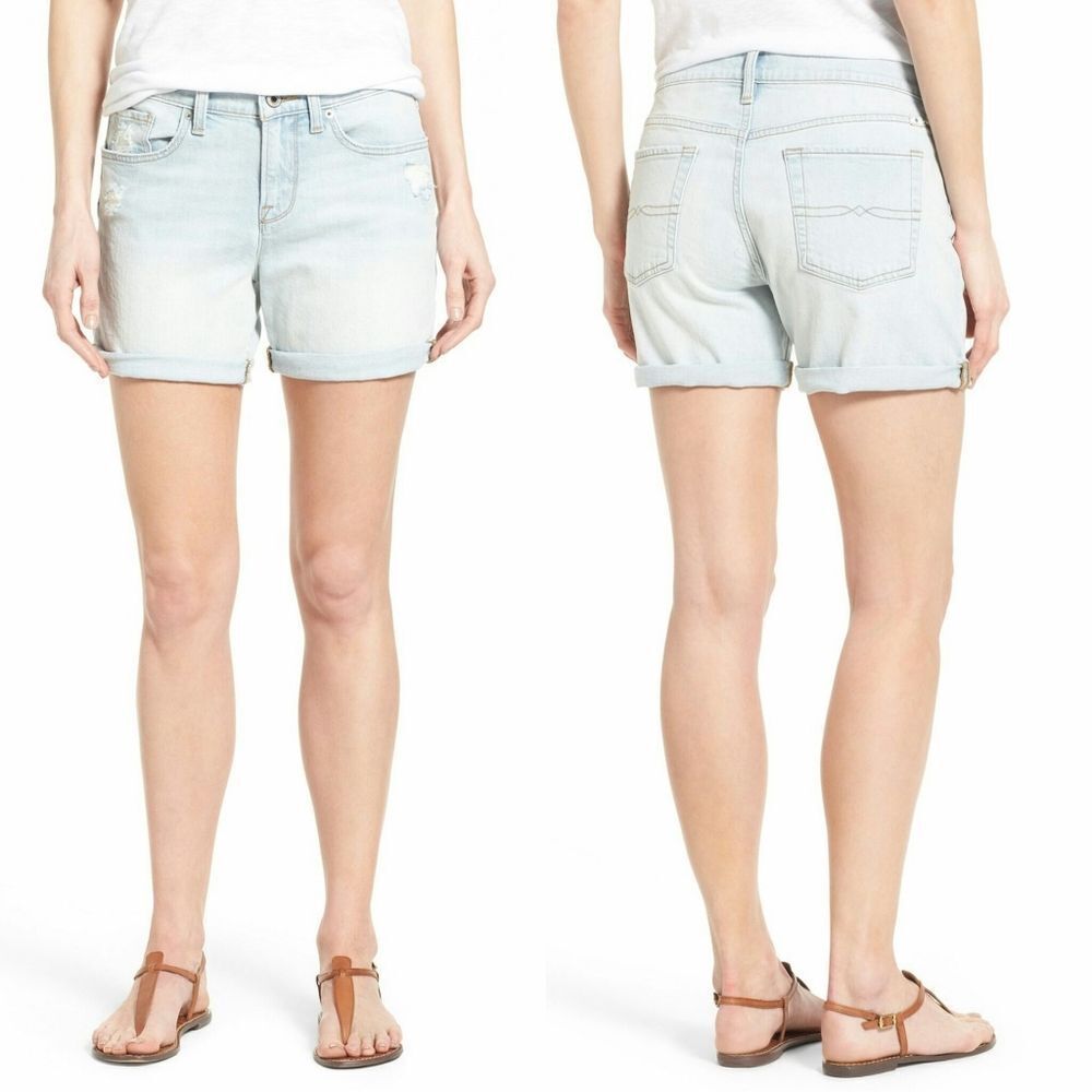New! LUCKY BRAND Women's Rolled Cuff Jean Denim Shorts Light Blue Distressed